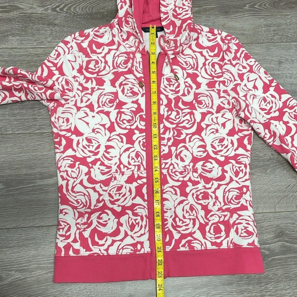 Tommy Hilfiger Pink White Floral Roses 3/4 Sleeve Full Zip Hoodie M - Picture 7 of 16
